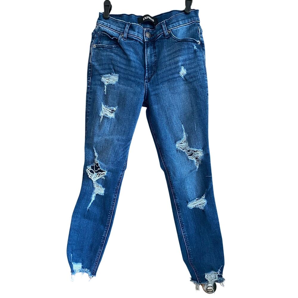 Express Stretch + Denim Perfect High Rise Distressed Ankle Jeans Size 4 Petite